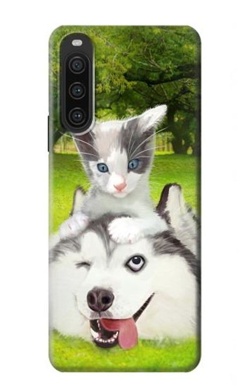 S3795 Kitten Cat Playful Siberian Husky Dog Paint Case Cover Custodia per Sony Xperia 10 V