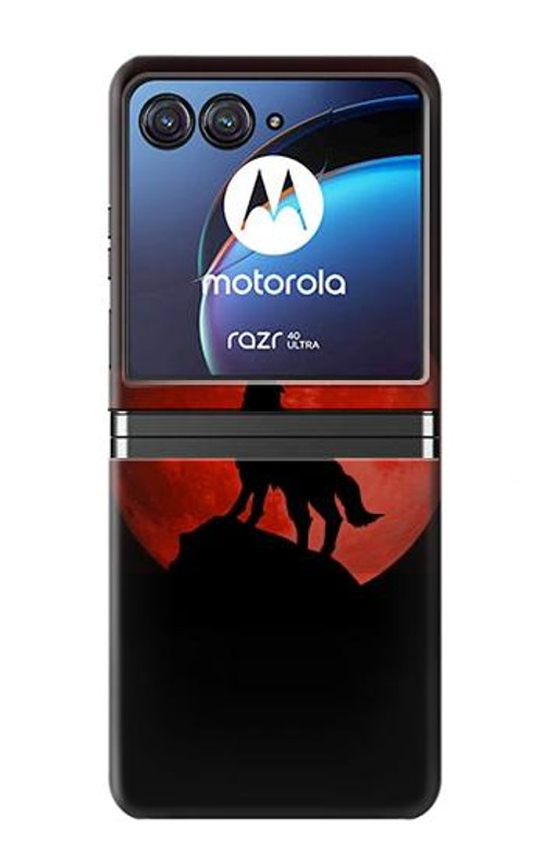 S2955 Wolf Howling Red Moon Case Cover Custodia per Motorola Razr 40 Ultra