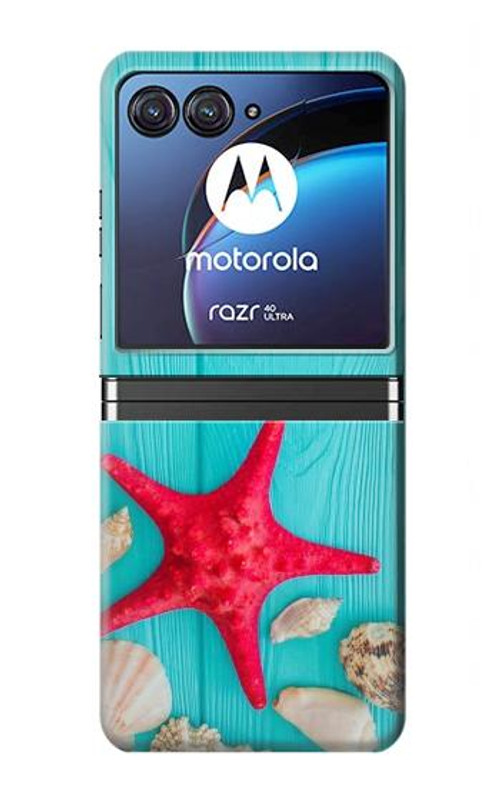 S3428 Aqua Wood Starfish Shell Case Cover Custodia per Motorola Razr 40 Ultra