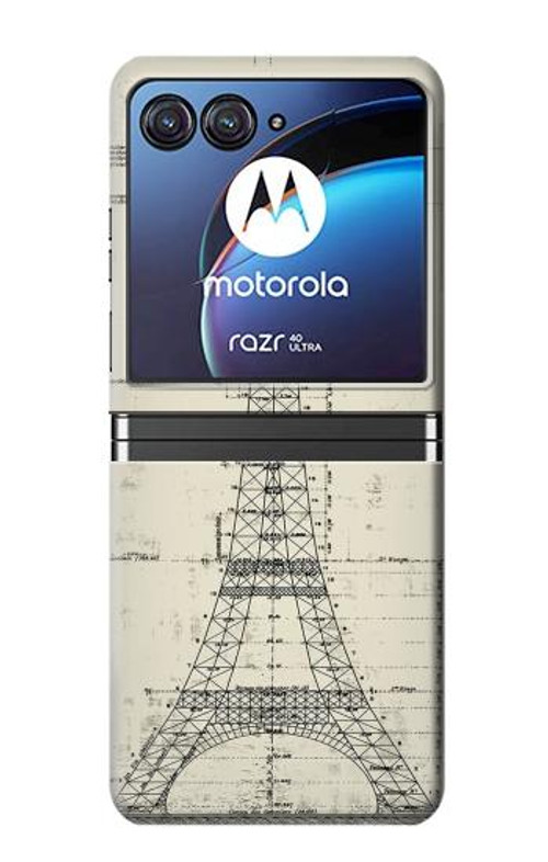 S3474 Eiffel Architectural Drawing Case Cover Custodia per Motorola Razr 40 Ultra
