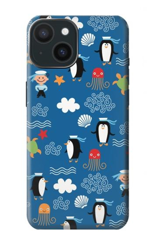 S2572 Marine Penguin Pattern Case Cover Custodia per iPhone 15