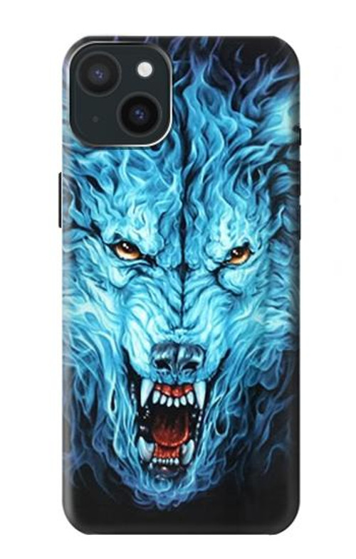 S0752 Blue Fire Grim Wolf Case Cover Custodia per iPhone 15 Plus