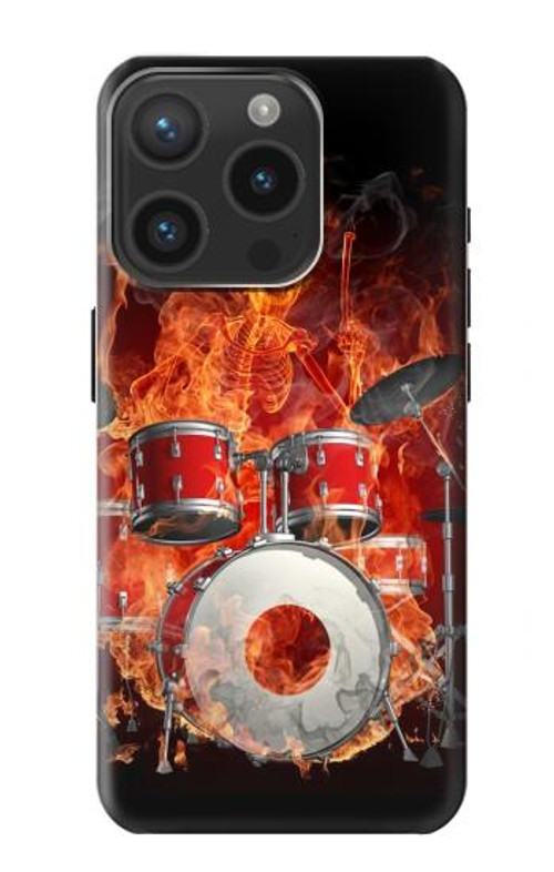 S1431 Skull Drum Fire Rock Case Cover Custodia per iPhone 15 Pro