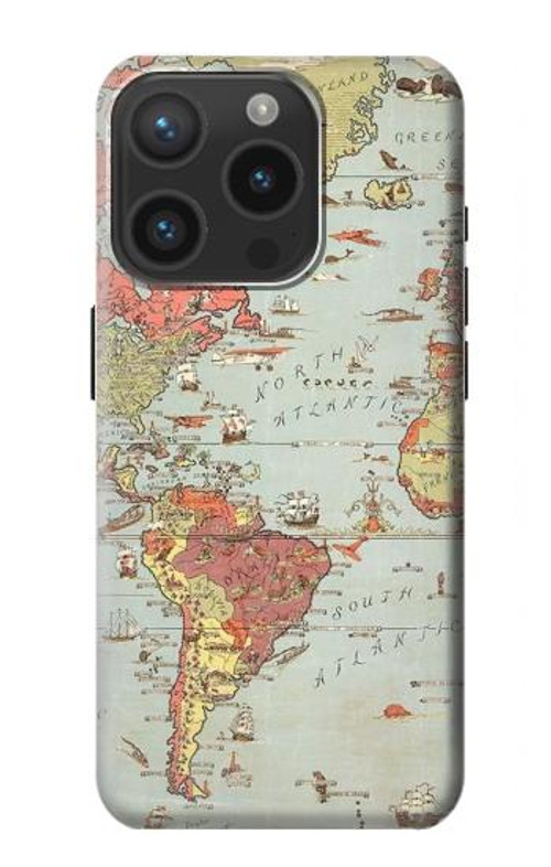 S3418 Vintage World Map Case Cover Custodia per iPhone 15 Pro