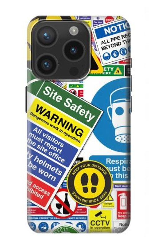 S3960 Safety Signs Sticker Collage Case Cover Custodia per iPhone 15 Pro