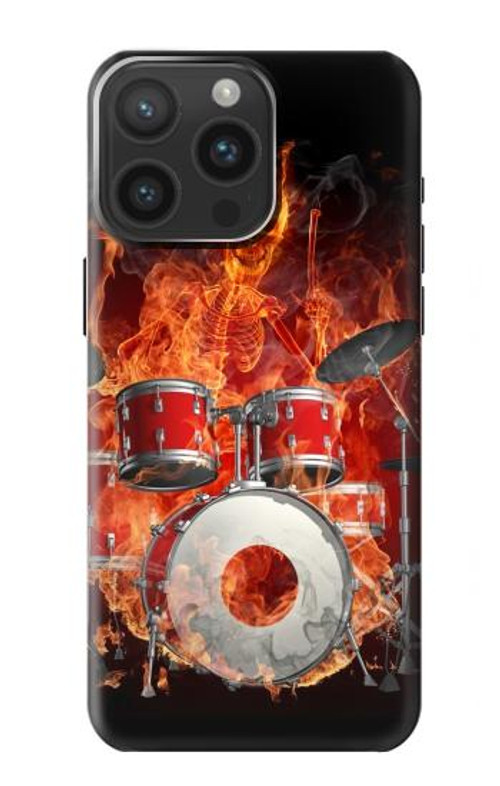 S1431 Skull Drum Fire Rock Case Cover Custodia per iPhone 15 Pro Max