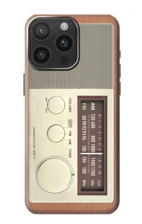 S3165 FM AM Wooden Receiver Graphic Case Cover Custodia per iPhone 15 Pro Max