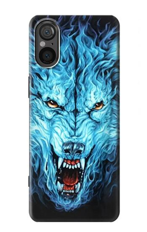S0752 Blue Fire Grim Wolf Case Cover Custodia per Sony Xperia 5 V S0752 Blue Fire Grim Wolf Case Cover Custodia per Sony Xperia 5 V