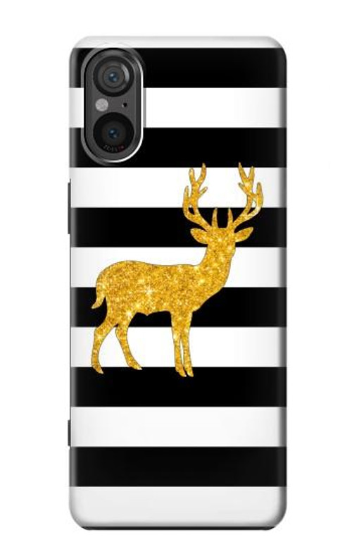 S2794 Black and White Striped Deer Gold Sparkles Case Cover Custodia per Sony Xperia 5 V
