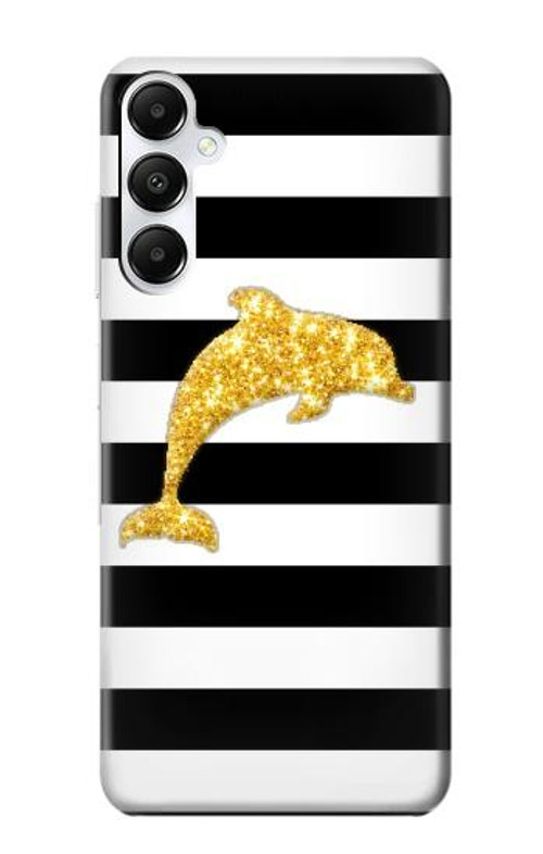 S2882 Black and White Striped Gold Dolphin Case Cover Custodia per Samsung Galaxy A05s