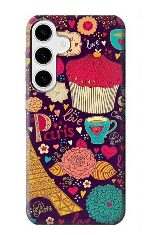 S2353 Paris Cartoon Vintage Pattern Case Cover Custodia per Samsung Galaxy S24 Plus