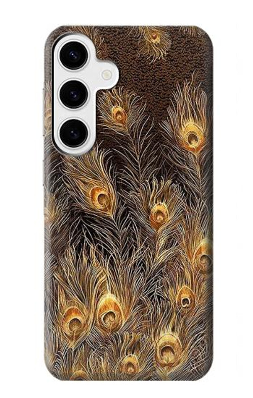 S3691 Gold Peacock Feather Case Cover Custodia per Samsung Galaxy S24 Plus