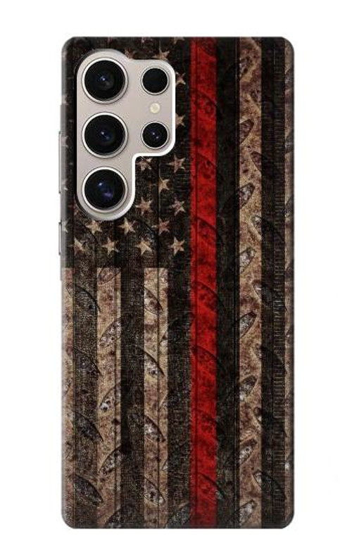 S3804 Fire Fighter Metal Red Line Flag Graphic Case Cover Custodia per Samsung Galaxy S24 Ultra