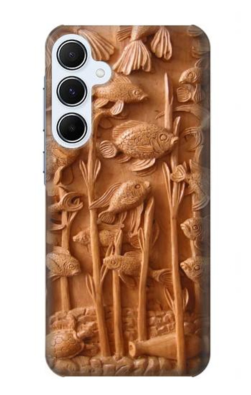 S1307 Fish Wood Carving Graphic Printed Case Cover Custodia per Samsung Galaxy A55 5G