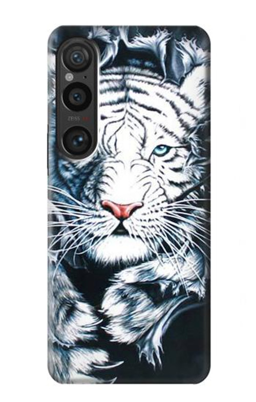 S0265 White Tiger Case Cover Custodia per Sony Xperia 1 VI S0265 White Tiger Case Cover Custodia per Sony Xperia 1 VI