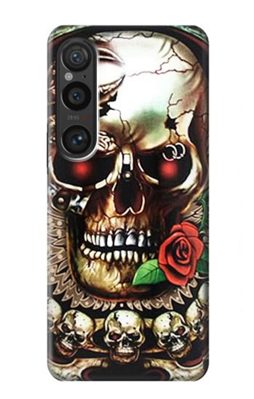 S0753 Skull Wing Rose Punk Case Cover Custodia per Sony Xperia 1 VI S0753 Skull Wing Rose Punk Case Cover Custodia per Sony Xperia 1 VI