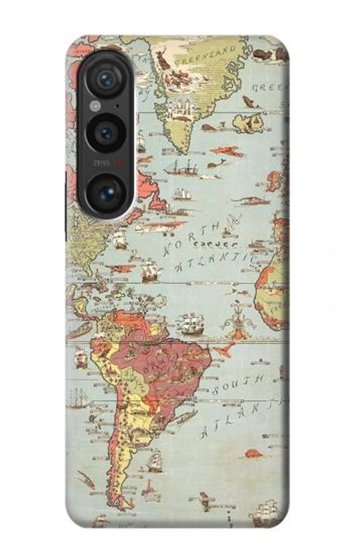 S3418 Vintage World Map Case Cover Custodia per Sony Xperia 1 VI
