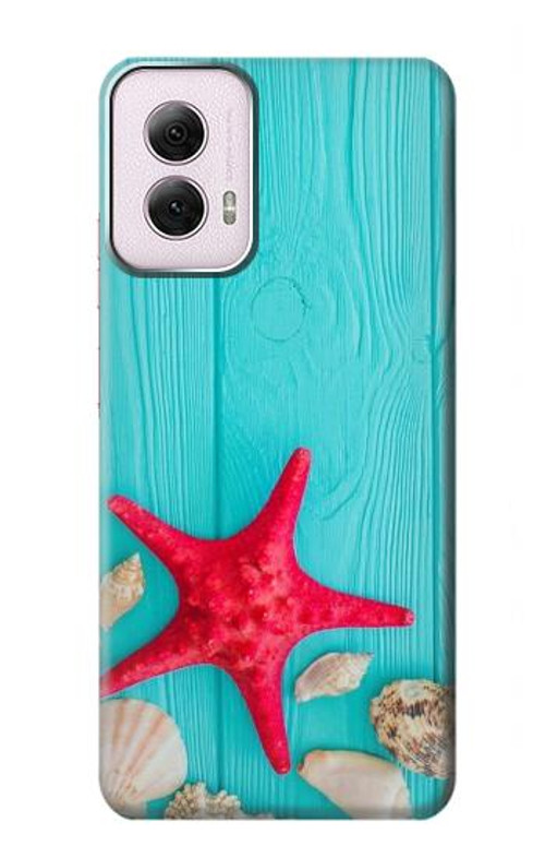 S3428 Aqua Wood Starfish Shell Case Cover Custodia per Motorola Moto G Power 5G (2024)