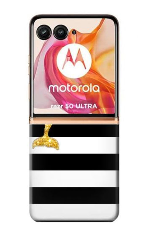 S2882 Black and White Striped Gold Dolphin Case Cover Custodia per Motorola Razr 50 Ultra