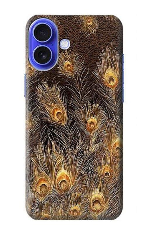 S3691 Gold Peacock Feather Case Cover Custodia per iPhone 16