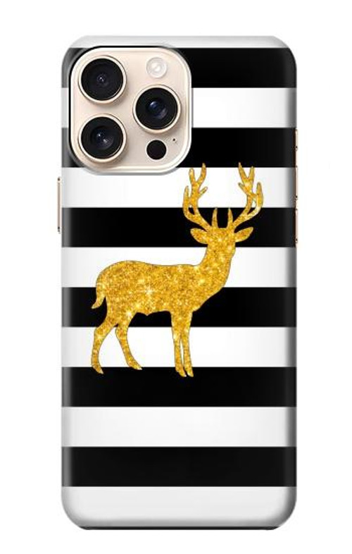 S2794 Black and White Striped Deer Gold Sparkles Case Cover Custodia per iPhone 16 pro
