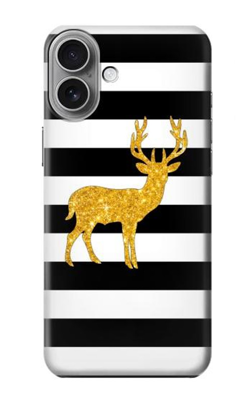 S2794 Black and White Striped Deer Gold Sparkles Case Cover Custodia per iPhone 16 plus