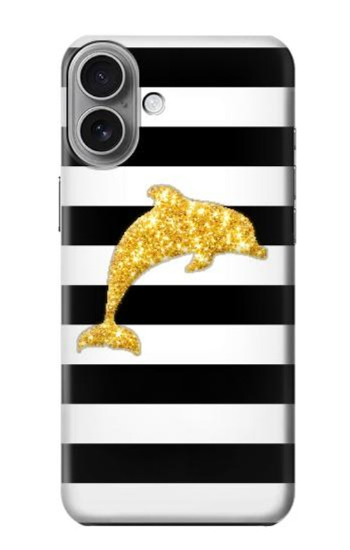 S2882 Black and White Striped Gold Dolphin Case Cover Custodia per iPhone 16 plus