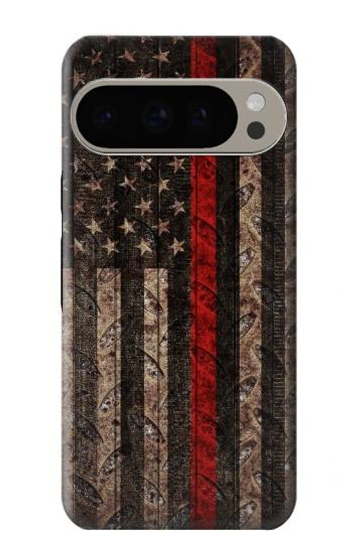 S3804 Fire Fighter Metal Red Line Flag Graphic Case Cover Custodia per Google Pixel 9 Pro