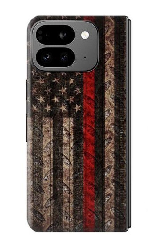 S3804 Fire Fighter Metal Red Line Flag Graphic Case Cover Custodia per Google Pixel 9 Pro Fold