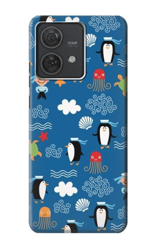 S2572 Marine Penguin Pattern Case Cover Custodia per Motorola Edge 40 Neo