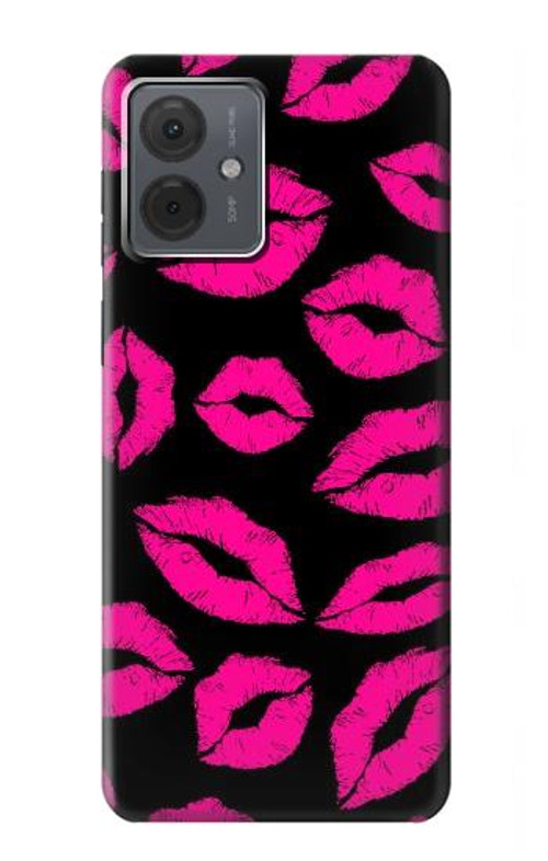 S2933 Pink Lips Kisses on Black Case Cover Custodia per Motorola Moto G14