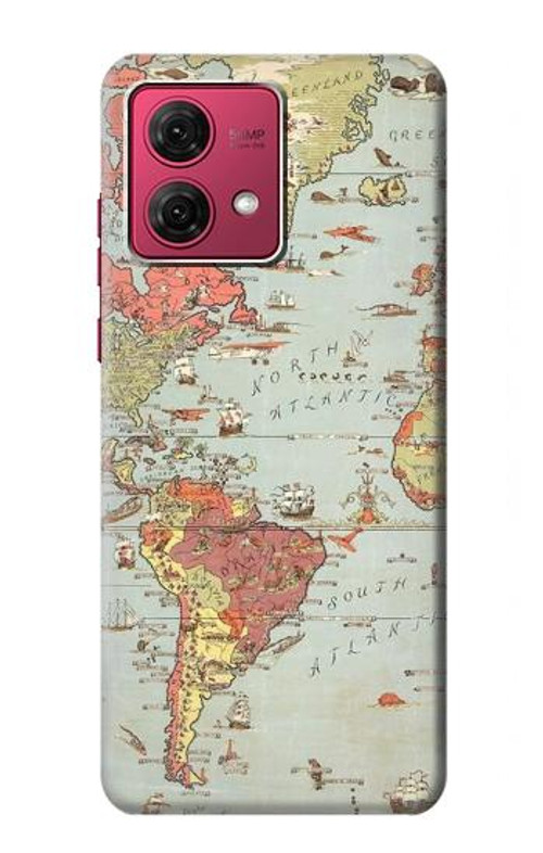 S3418 Vintage World Map Case Cover Custodia per Motorola Moto G84