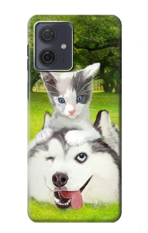 S3795 Kitten Cat Playful Siberian Husky Dog Paint Case Cover Custodia per Motorola Moto G54
