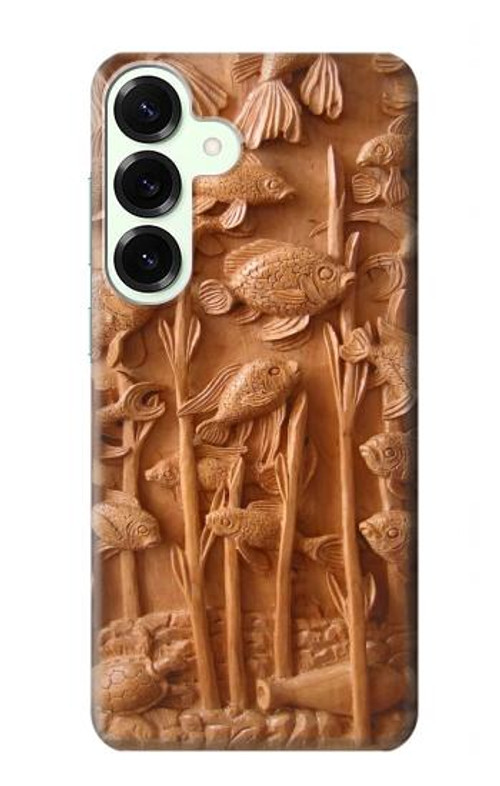S1307 Fish Wood Carving Graphic Printed Case Cover Custodia per Samsung Galaxy S25 Plus