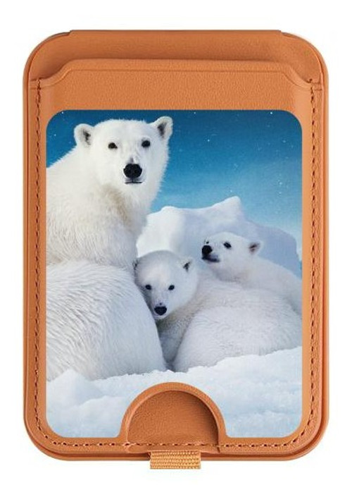S0285 Polar Bear Family Arctic Magnetic Card Holder Wallet Stand with MagSafe for iPhone 16 15 14 13 Pro Max