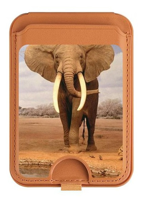 S0310 African Elephant Magnetic Card Holder Wallet Stand with MagSafe for iPhone 16 15 14 13 Pro Max