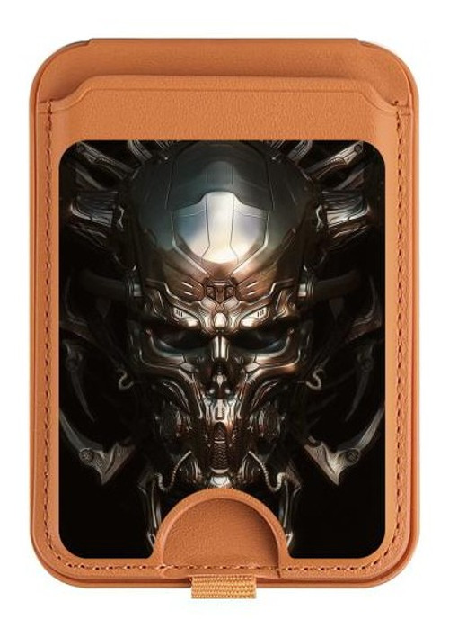 S1027 Hardcore Metal Skull Magnetic Card Holder Wallet Stand with MagSafe for iPhone 16 15 14 13 Pro Max