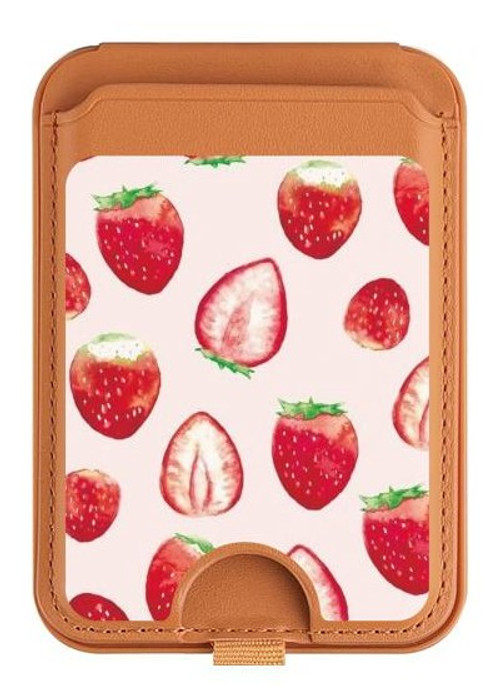 S3481 Strawberry Magnetic Card Holder Wallet Stand with MagSafe for iPhone 16 15 14 13 Pro Max