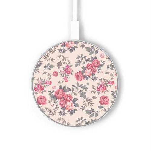 S3095 Vintage Rose Pattern Caricabatterie wireless da 15W, tipo C, per iPhone e Android, con luce LED