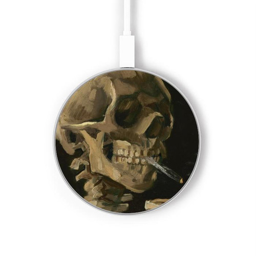 S3358 Vincent Van Gogh Skeleton Cigarette Caricabatterie wireless da 15W, tipo C, per iPhone e Android, con luce LED