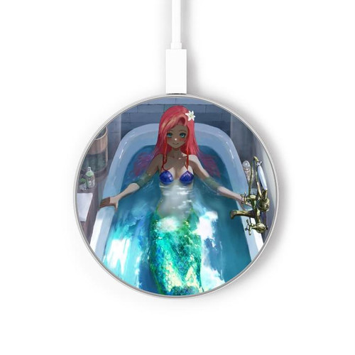 S3912 Cute Little Mermaid Aqua Spa Caricabatterie wireless da 15W, tipo C, per iPhone e Android, con luce LED