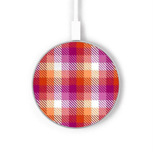 S3941 LGBT Lesbian Pride Flag Plaid Caricabatterie wireless da 15W, tipo C, per iPhone e Android, con luce LED