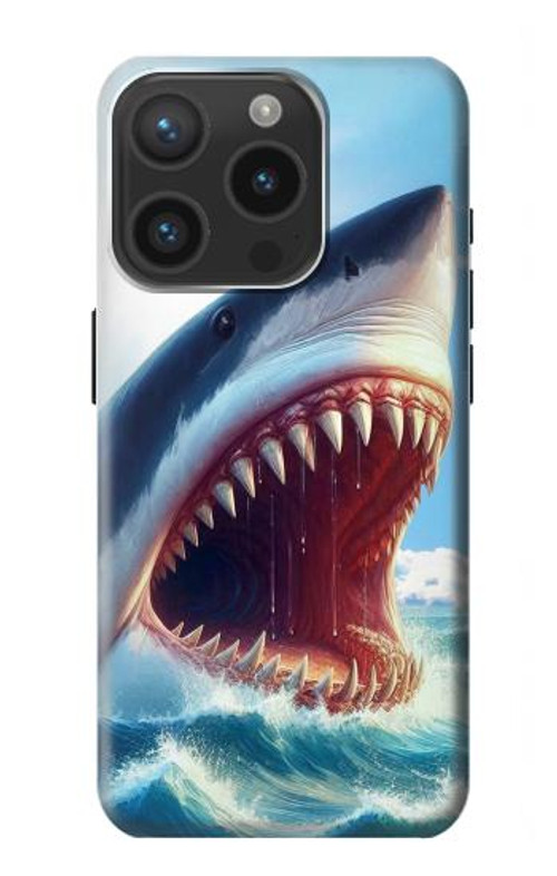 S4004 Oil Color Painting Giant Shark Case Cover Custodia per iPhone 15 Pro