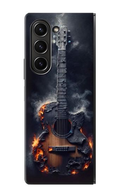 S3972 Burned Acoustic Guitar Graphic Case Cover Custodia per Samsung Galaxy Z Fold 5