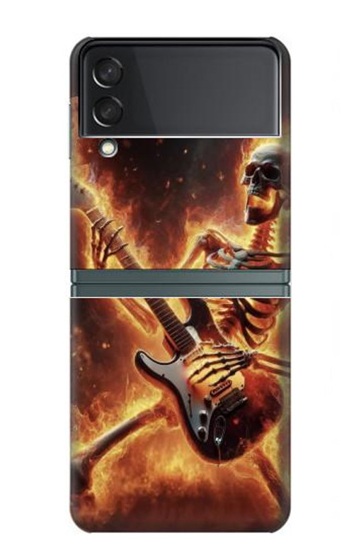S3984 Fire Skeleton Playing Guitar Case Cover Custodia per Samsung Galaxy Z Flip 3 5G