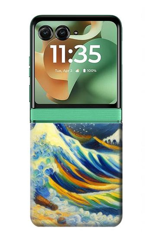 S4005 Oil Color Painting Great Waves Case Cover Custodia per Motorola Razr 60, Razr 2025