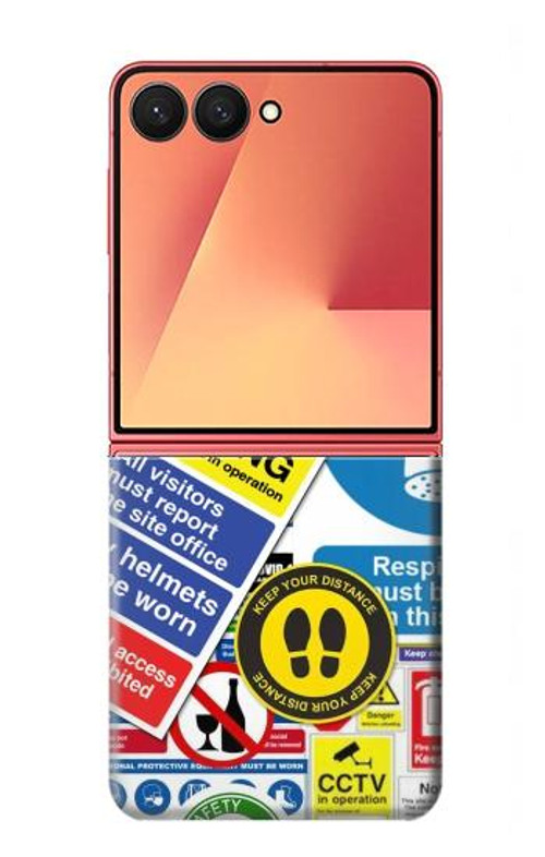 S3960 Safety Signs Sticker Collage Case Cover Custodia per Samsung Galaxy Z Flip 7