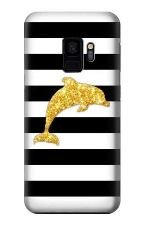 S2882 Black and White Striped Gold Dolphin Case Cover Custodia per Samsung Galaxy S9