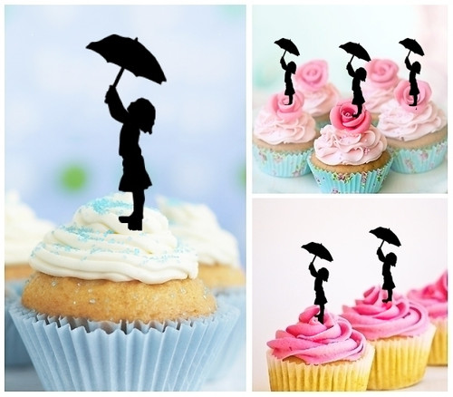 TA0058 Umbrella Girl Acrilico Cupcake Topper Torte e Muffin per Matrimonio Compleanno Festa Decorazione 10 pezzi