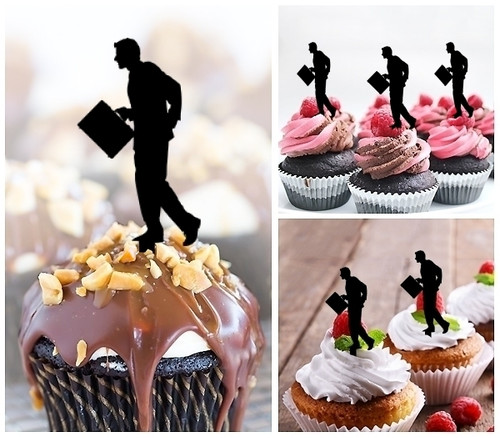 TA0087 Business Man with a Bag Acrilico Cupcake Topper Torte e Muffin per Matrimonio Compleanno Festa Decorazione 10 pezzi